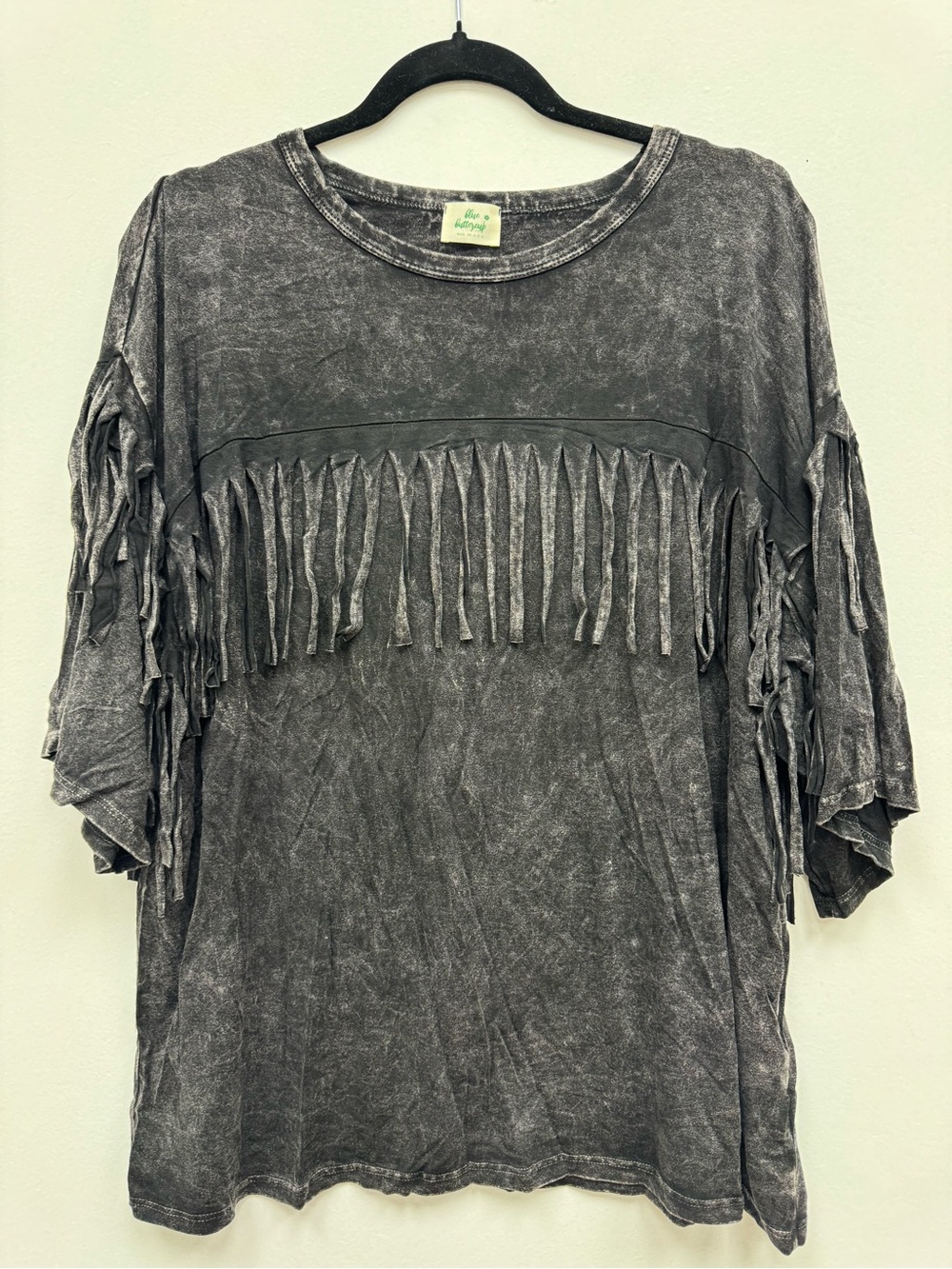 Washed Charcoal Fringe Tunic Top